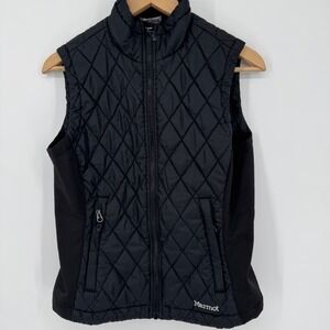 Marmot Quilted Puffer Vest Womens Small Full Zip Black Sleeveless Lightweight